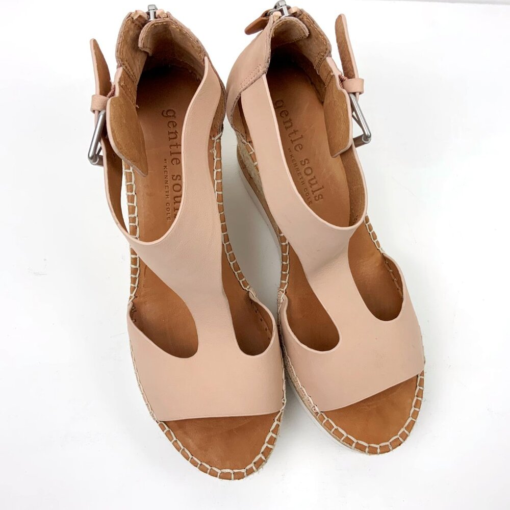 New Gentle Souls by Kenneth Cole Elyssa Easy T-Strap Wedge Sandals Sz 9 - Picture 6 of 16